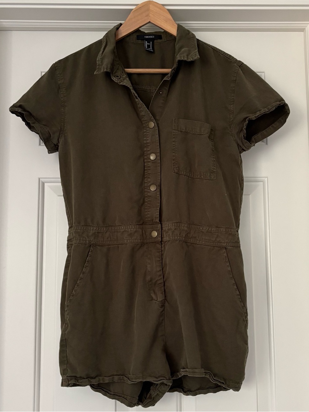 Forever 21 Olive Green Utility Short Sleeve Romper